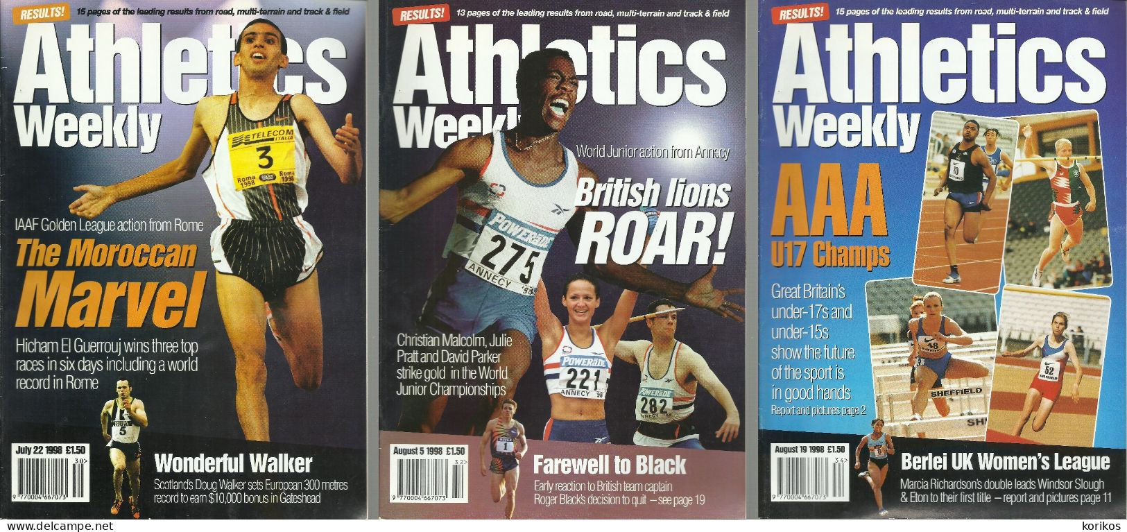 ATHLETICS WEEKLY 1998 BUNDLE MAGAZINE SET – LOT OF 44 OUT OF 53 TRACK AND FIELD