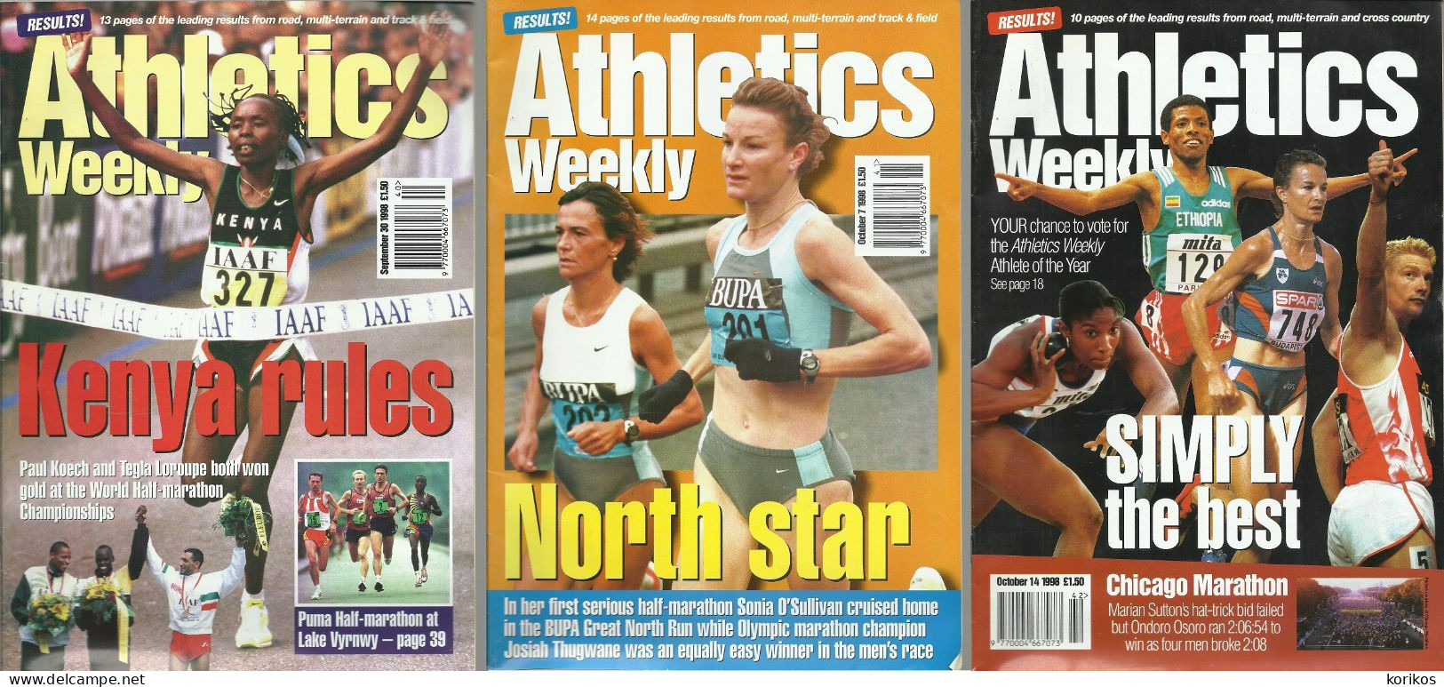 ATHLETICS WEEKLY 1998 BUNDLE MAGAZINE SET – LOT OF 44 OUT OF 53 TRACK AND FIELD