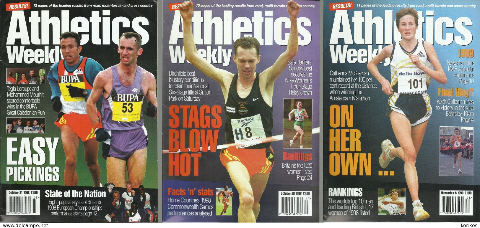 ATHLETICS WEEKLY 1998 BUNDLE MAGAZINE SET – LOT OF 44 OUT OF 53 TRACK AND FIELD