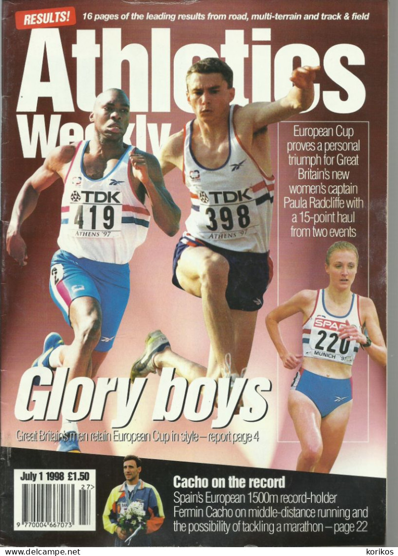 ATHLETICS WEEKLY 1998 BUNDLE MAGAZINE SET – LOT OF 44 OUT OF 53 TRACK AND FIELD