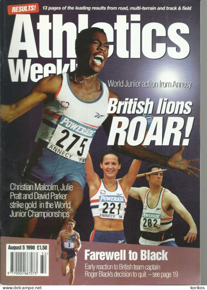 ATHLETICS WEEKLY 1998 BUNDLE MAGAZINE SET – LOT OF 44 OUT OF 53 TRACK AND FIELD