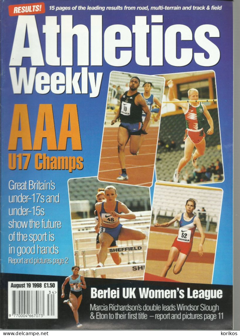 ATHLETICS WEEKLY 1998 BUNDLE MAGAZINE SET – LOT OF 44 OUT OF 53 TRACK AND FIELD