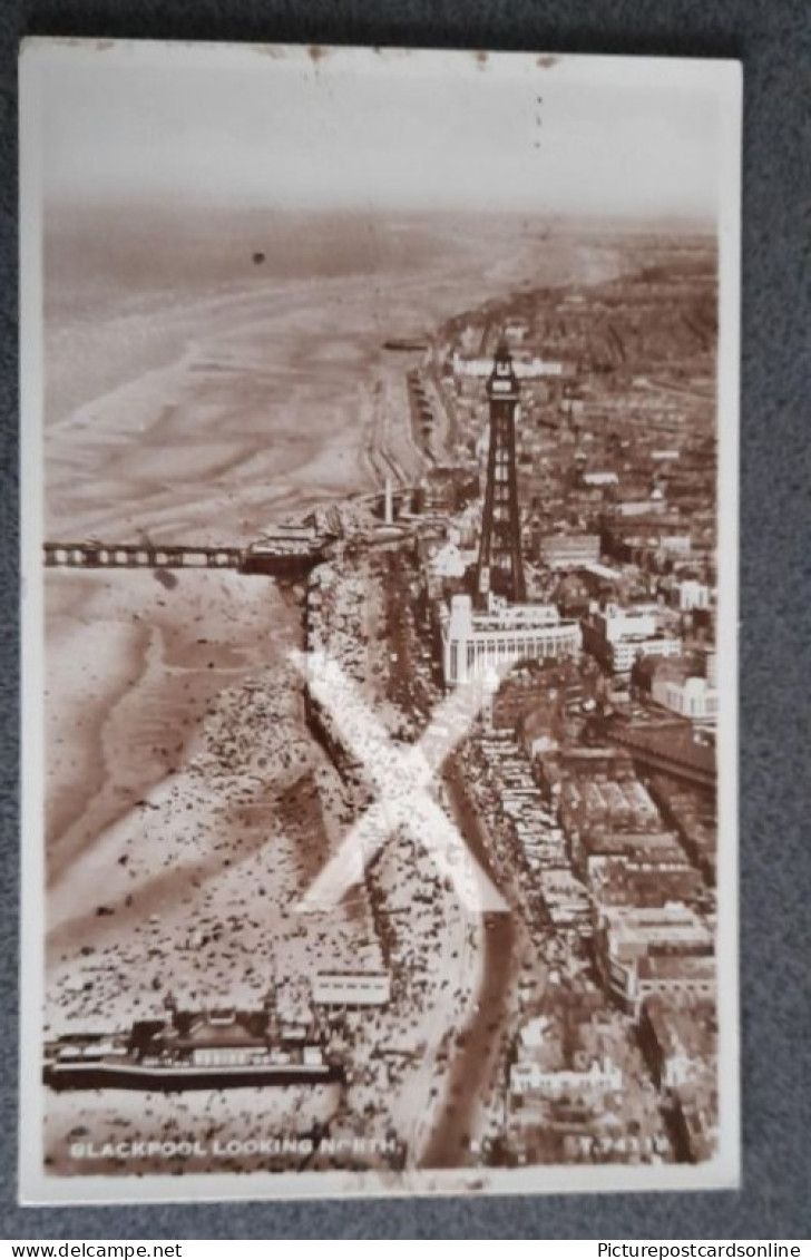 BLACKPOOL LOOKING NORTH OLD COLOUR POSTCARD LANCASHIRE POSTED FROM TOP OF TOWER CATCHET - Blackpool