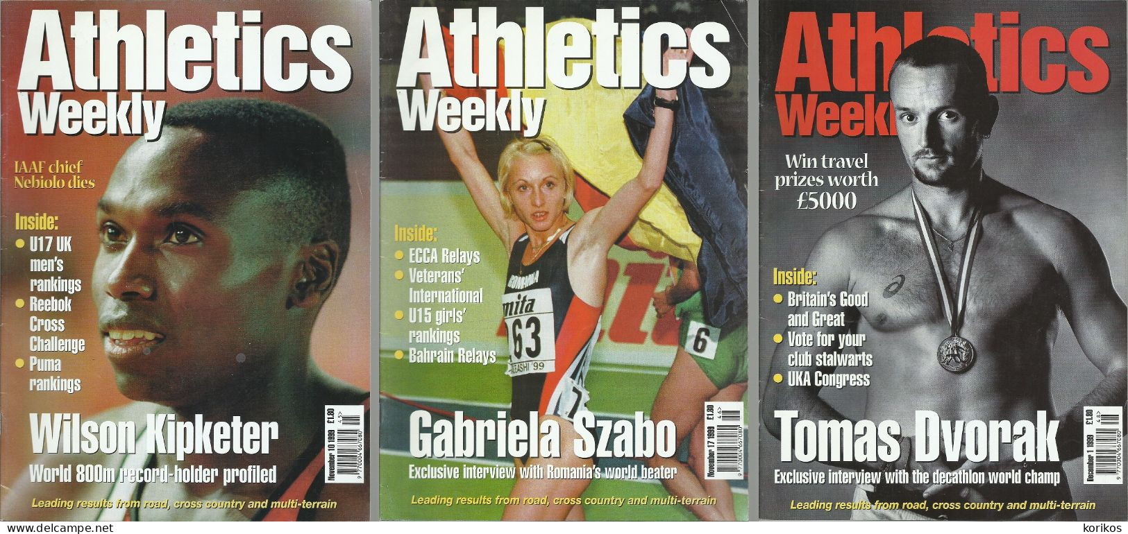 ATHLETICS WEEKLY 1999 BUNDLE MAGAZINE SET – LOT OF 35 OUT OF 52 TRACK AND FIELD
