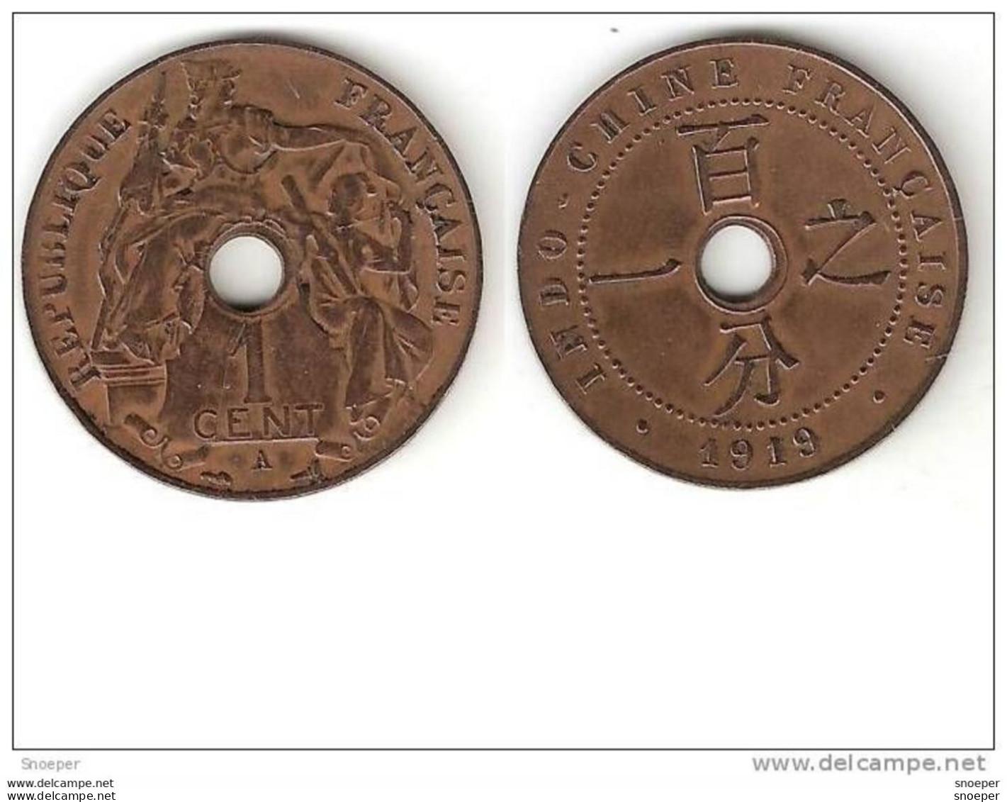 *indo-china 1 Cent 1919  Km 12.1   Xf+  !!!!!! - Andere & Zonder Classificatie