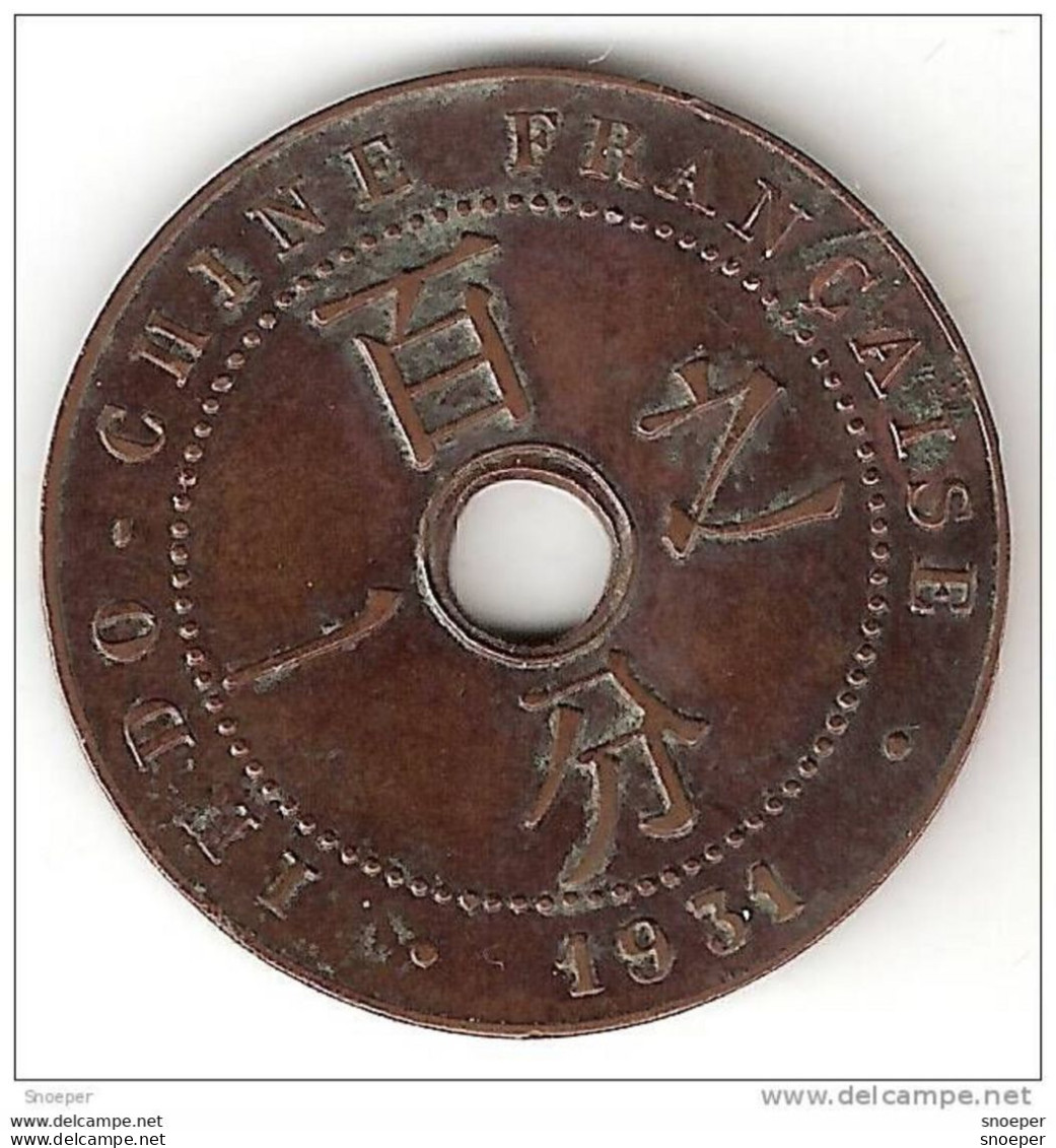 *indo-china 1 Cent 1931 Torch  Km 12.1  Vf+!!! Rare Coin Catalog Val. 110$ - Andere & Zonder Classificatie