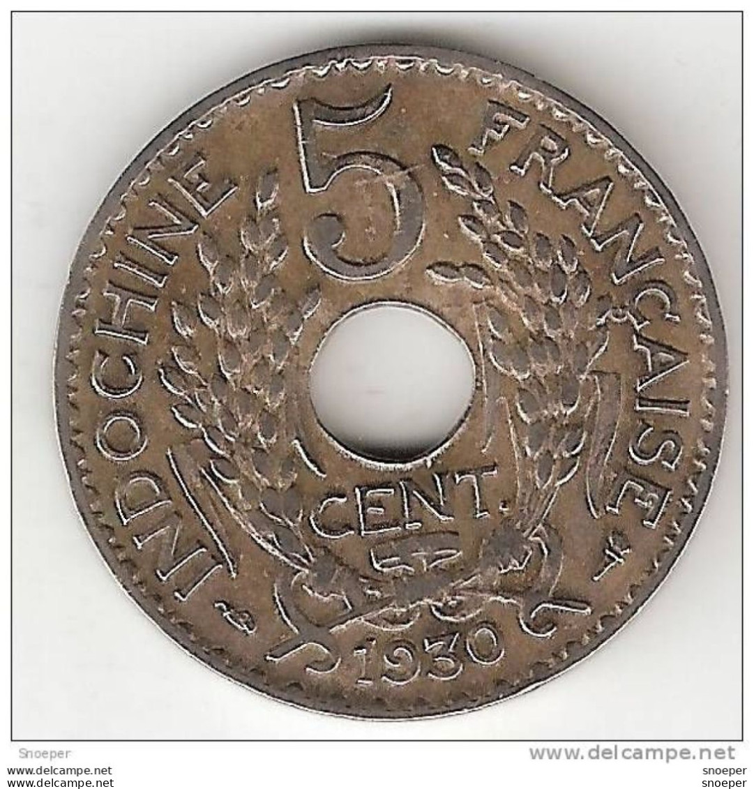 *indo-china 5 Cents 1930 Torch  Km18  Vf+ !!!!! - Andere & Zonder Classificatie