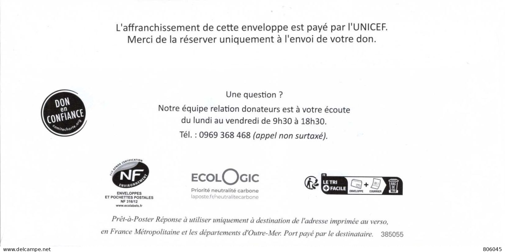 Prêt à Poster Réponse U.N.I.C.E.F. - PAP: Antwoord