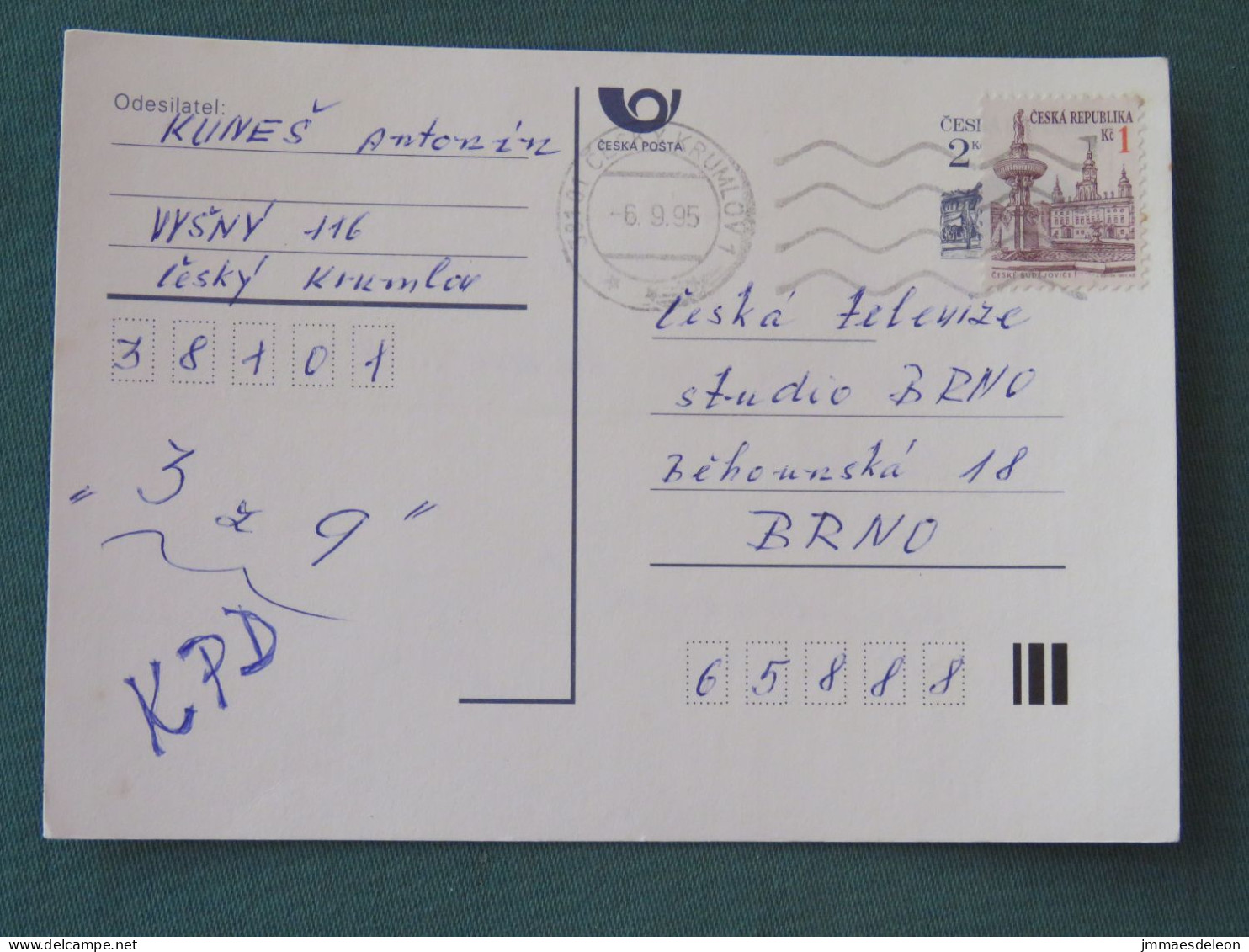 Czech Republic 1995 Stationery Postcard Hora Rip Mountain Sent Locally - Brieven En Documenten