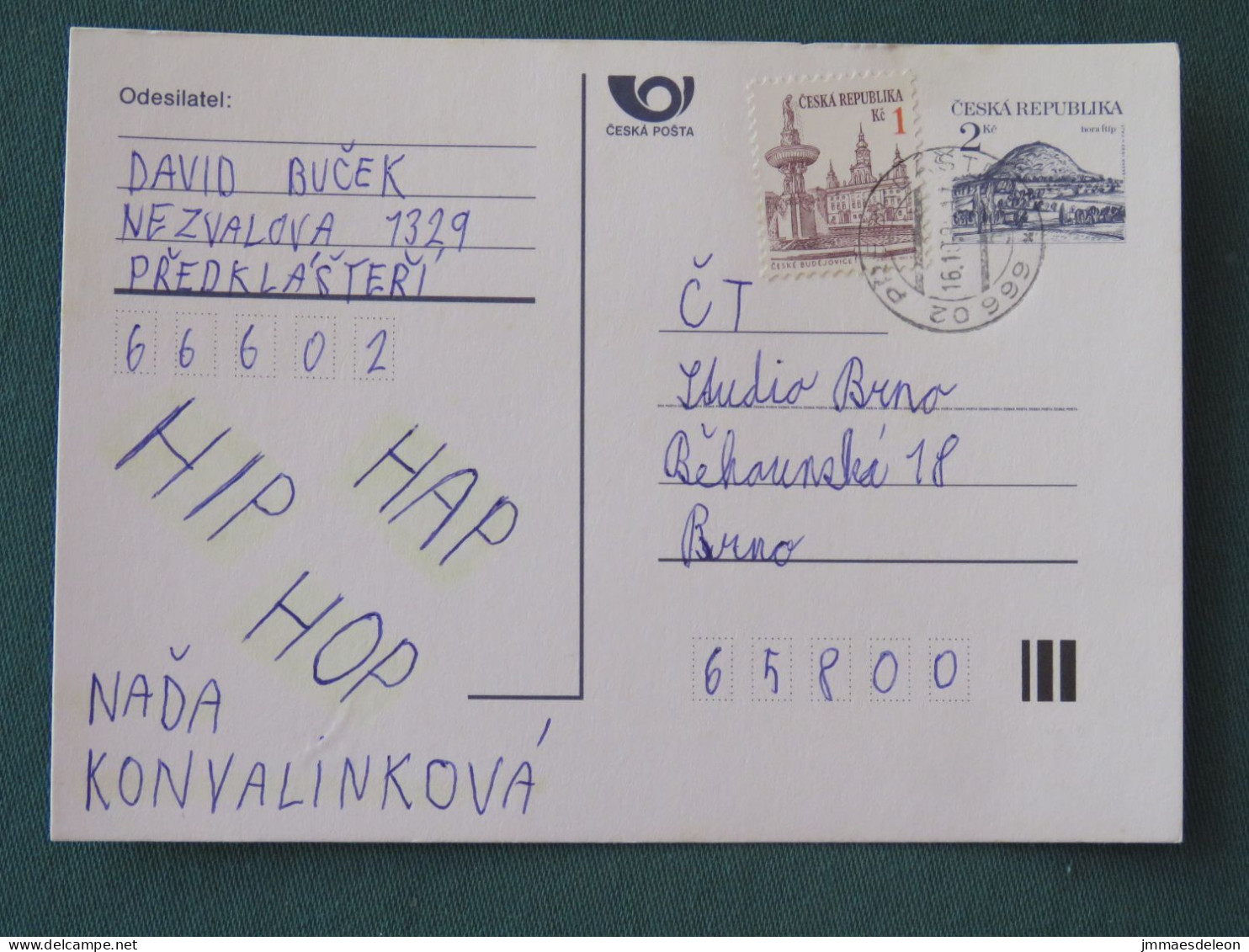 Czech Republic 1995 Stationery Postcard Hora Rip Mountain Sent Locally - Covers & Documents