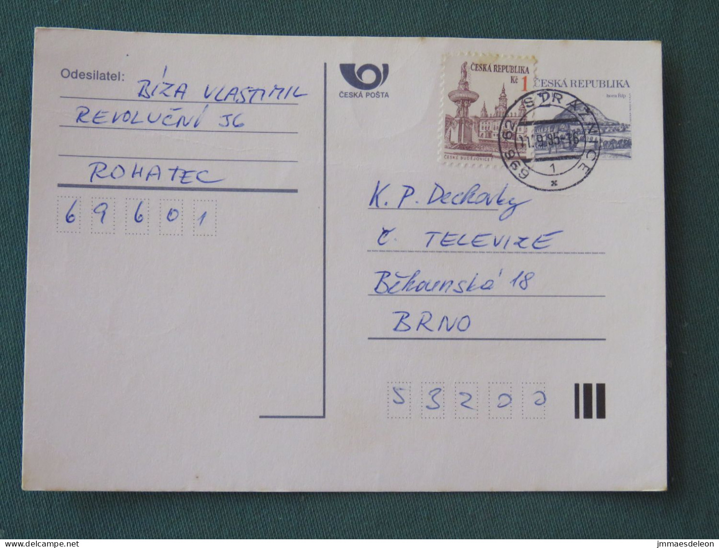 Czech Republic 1995 Stationery Postcard Hora Rip Mountain Sent Locally - Brieven En Documenten