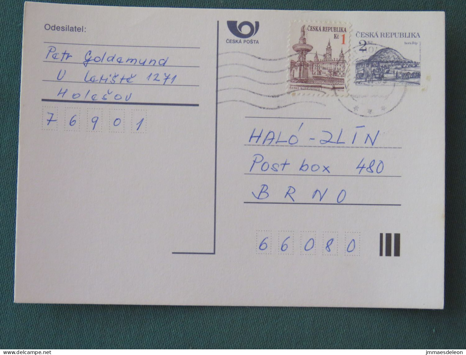 Czech Republic 1995 Stationery Postcard Hora Rip Mountain Sent Locally - Lettres & Documents