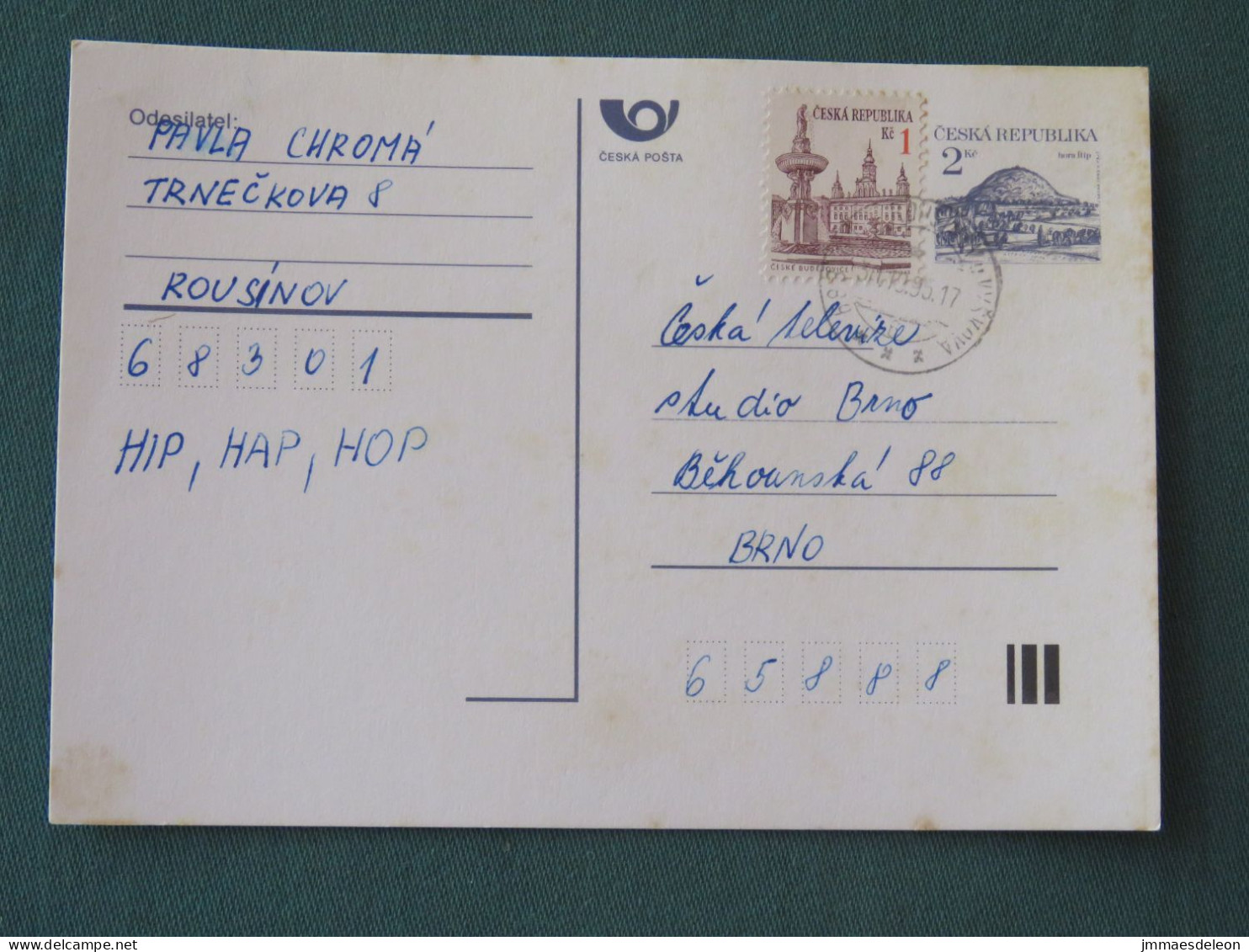 Czech Republic 1995 Stationery Postcard Hora Rip Mountain Sent Locally - Lettres & Documents