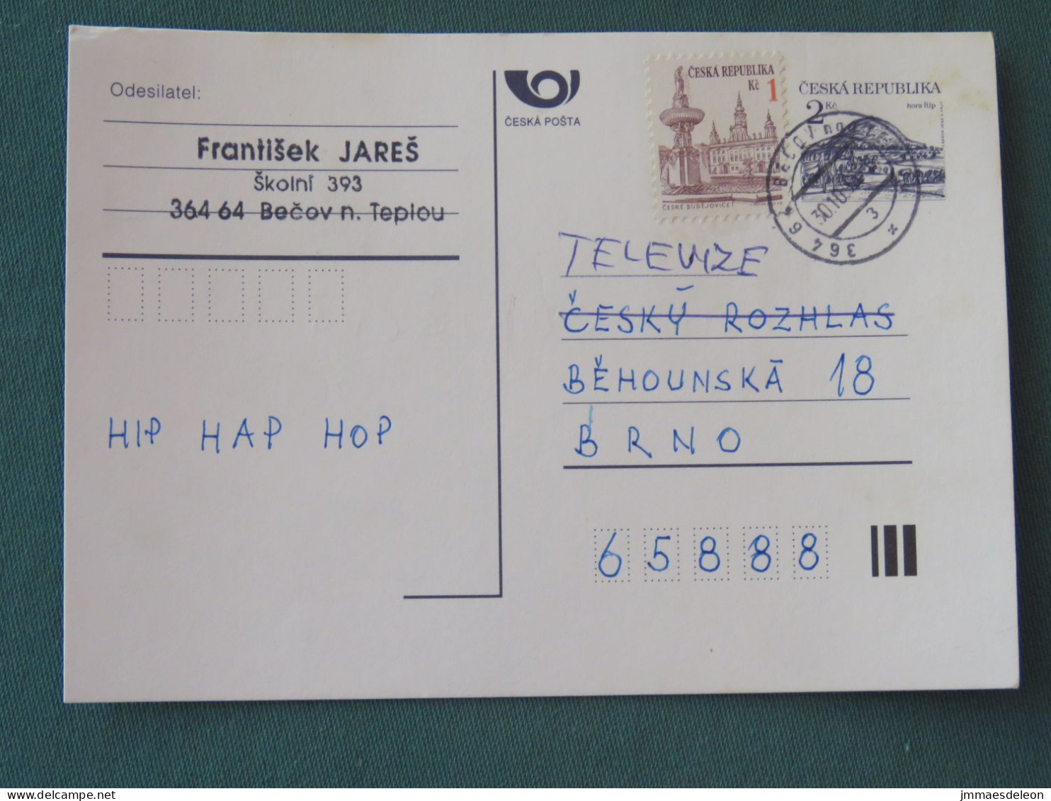Czech Republic 1995 Stationery Postcard Hora Rip Mountain Sent Locally - Briefe U. Dokumente