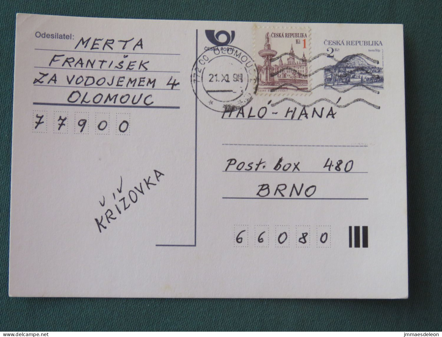 Czech Republic 1995 Stationery Postcard Hora Rip Mountain Sent Locally - Lettres & Documents