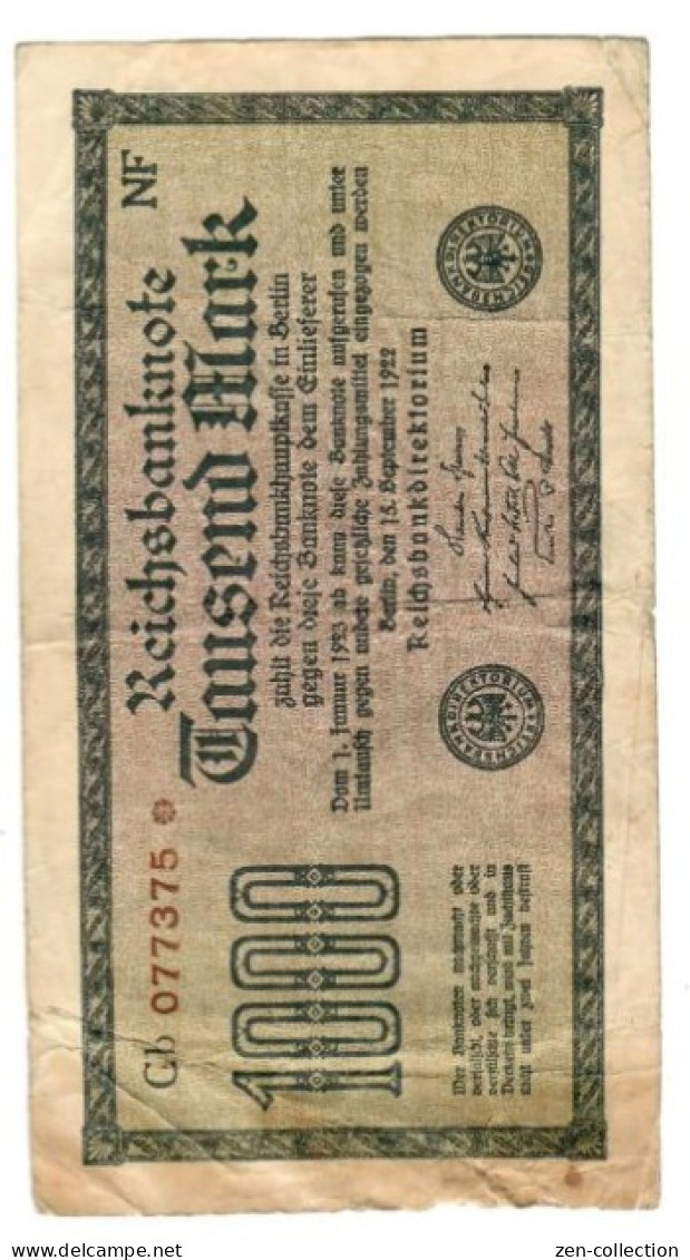 COLOR WW2 Germany Nazi Propaganda FORGERY Overprint On Genuine 1000 Mark 1923 Banknote VF- (tears) - Autres & Non Classés