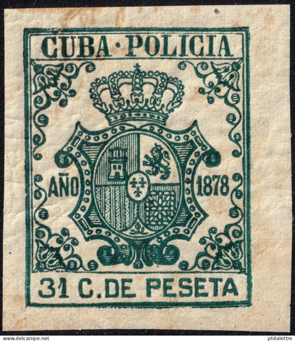 ESPAGNE / ESPANA - COLONIAS (Cuba) 1878 "CUBA-POLICIA" Fulcher 474 31c Verde Oscuro - Nuevo** - Kuba (1874-1898)