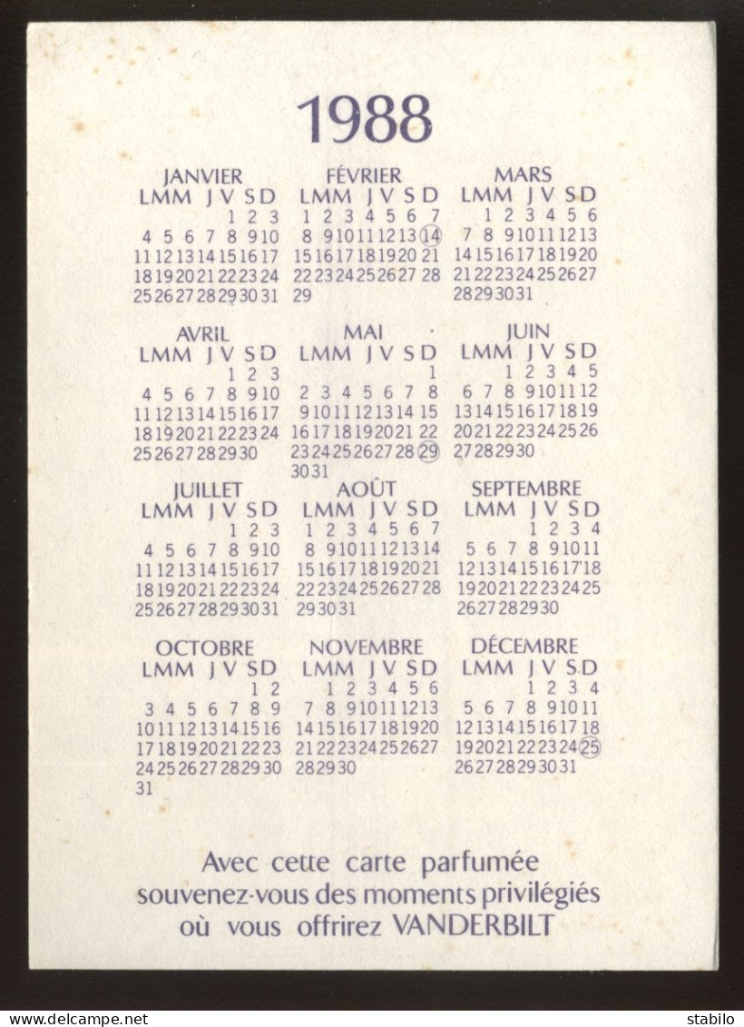 CARTE PARFUMEE - VANDERBILT - CALENDRIER 1988 AU VERSO - Modern (ab 1961)