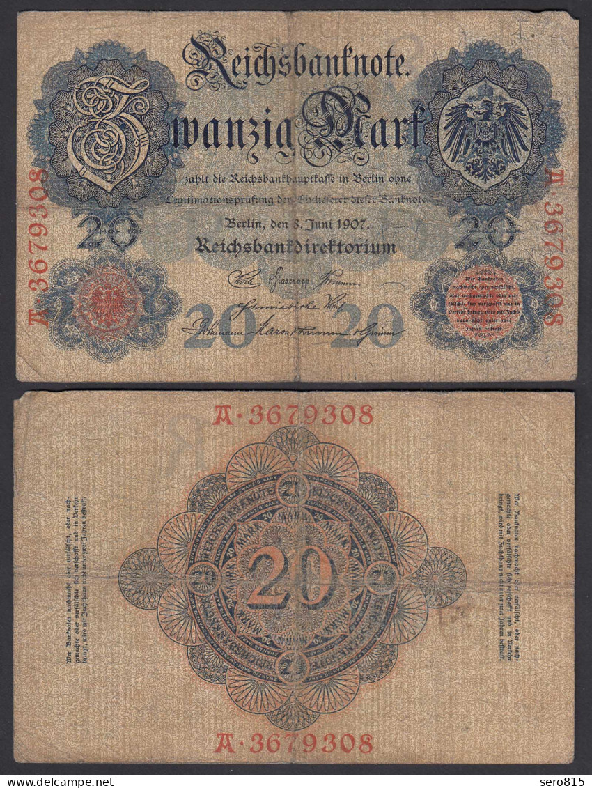 Reichsbanknote 20 Mark 1907 UDR R Serie A Ro 28 Pick 28 VG (5)   (28269 - Autres & Non Classés