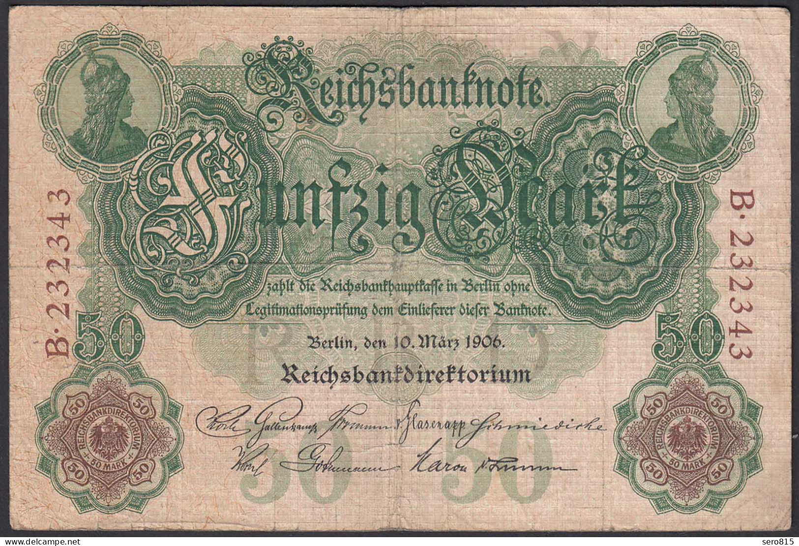 Reichsbanknote 50 Mark 1906 Ro 25a Pick 26 Y/B / F (4)       (28302 - Other & Unclassified