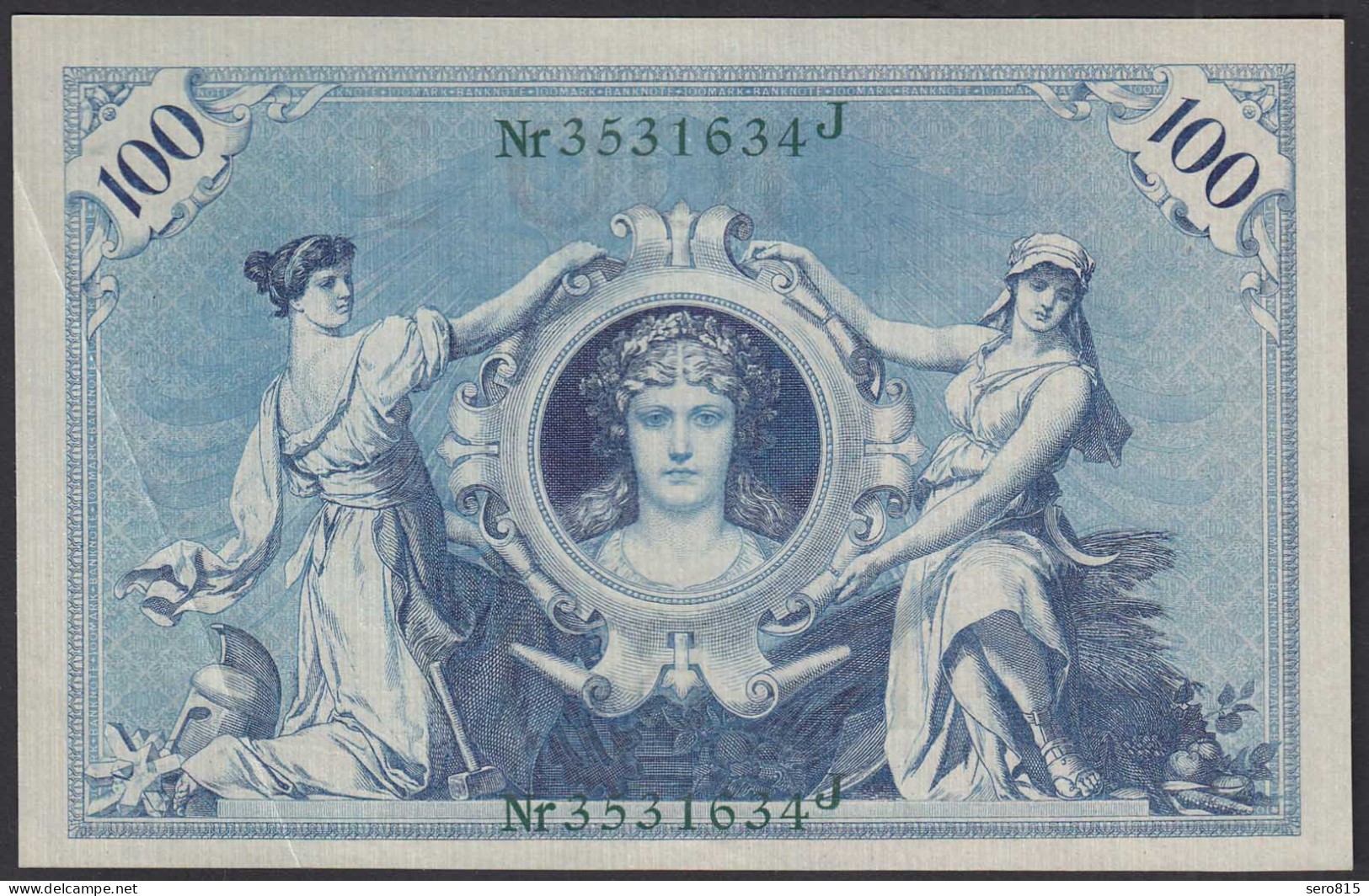 Reichsbanknote 100 Mark 1908 UDR J Serie J Ro 34 XF+ (2+)   (28336 - Andere & Zonder Classificatie