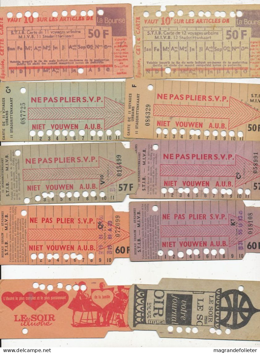 LOT 10 CARTES TRANSPORT 10 VOYAGES TRAMWAY BRUXELLES STIB ANNEE 60-70 - Europe