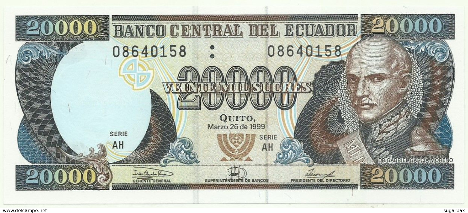 Ecuador - 20.000 Sucres - 26.03.1999 - Pick: 129.f - Unc. - Serie AH - Banco Central - 20000 - Equateur