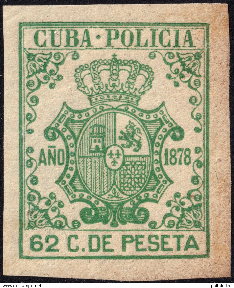 ESPAGNE / ESPANA - COLONIAS (Cuba) 1878 "CUBA-POLICIA" Fulcher 476 62c Verde - Sin Gomar - Kuba (1874-1898)