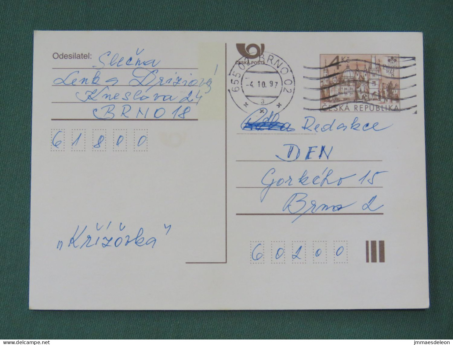 Czech Republic 1997 Stationery Postcard 4 Kcs "Prague 1998" Sent Locally - Lettres & Documents