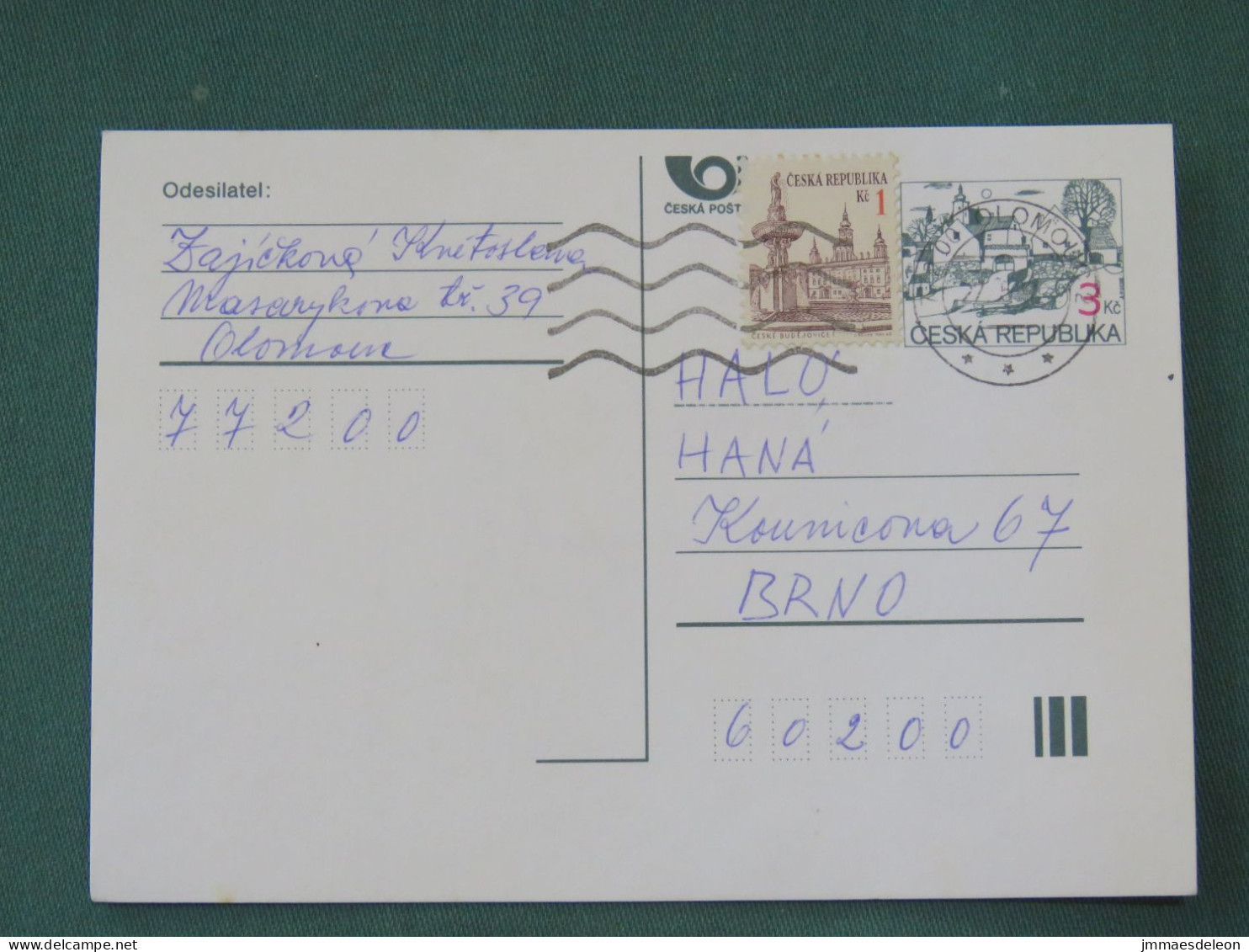 Czech Republic 1997 Stationery Postcard 3 + 1 Kcs Sent Locally - Covers & Documents