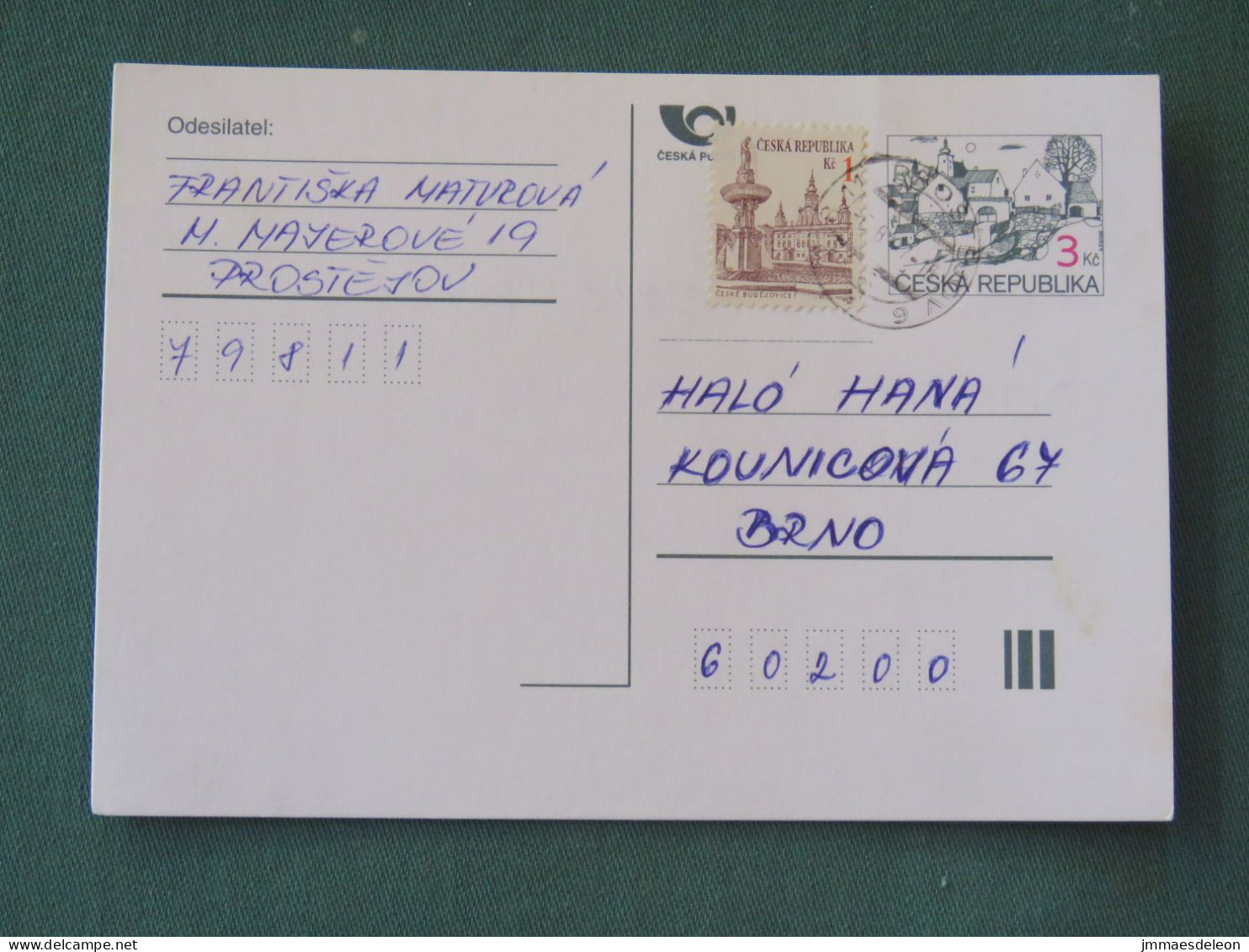 Czech Republic 1997 Stationery Postcard 3 + 1 Kcs Sent Locally - Lettres & Documents