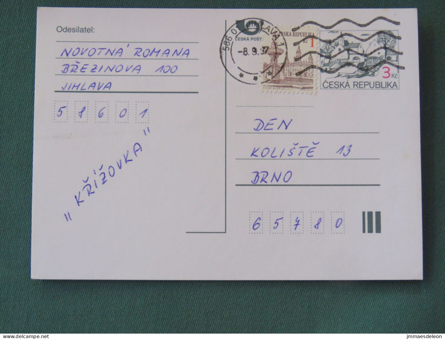 Czech Republic 1997 Stationery Postcard 3 + 1 Kcs Sent Locally - Briefe U. Dokumente