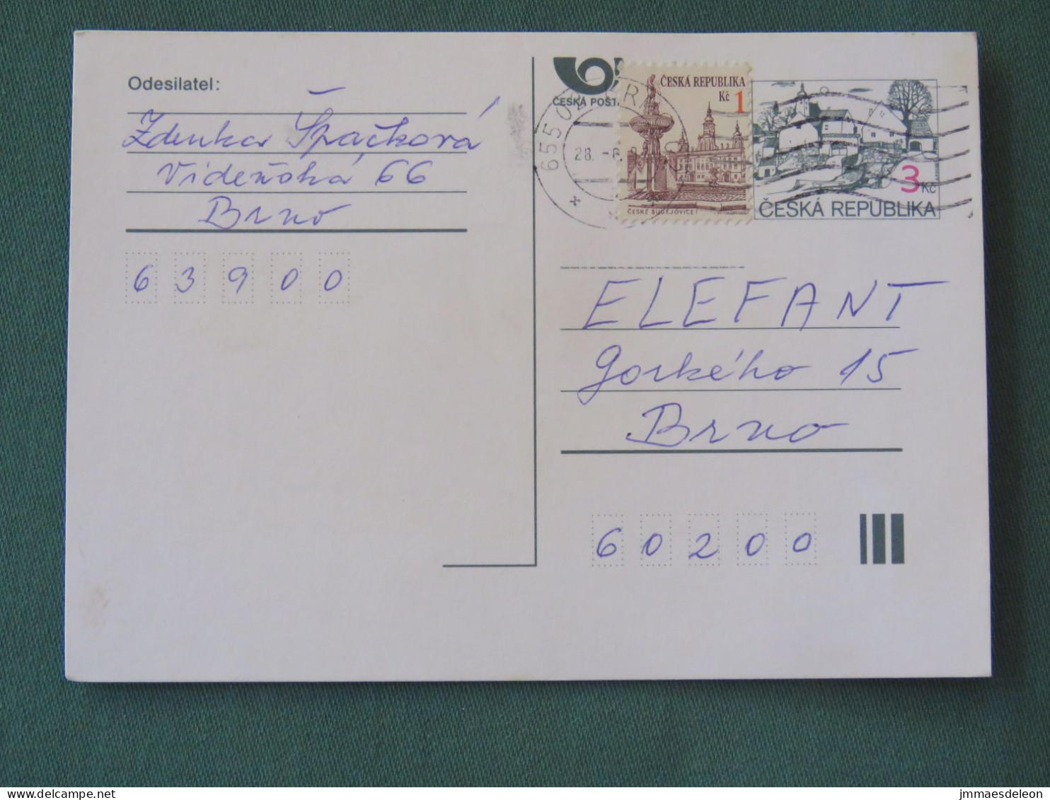 Czech Republic 1997 Stationery Postcard 3 + 1 Kcs Sent Locally - Briefe U. Dokumente