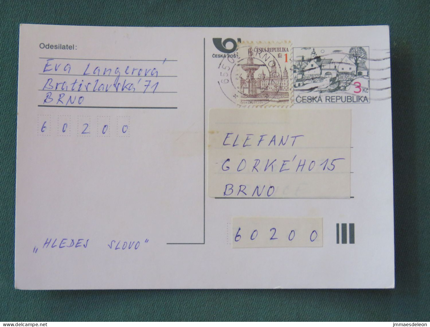 Czech Republic 1997 Stationery Postcard 3 + 1 Kcs Sent Locally - Briefe U. Dokumente