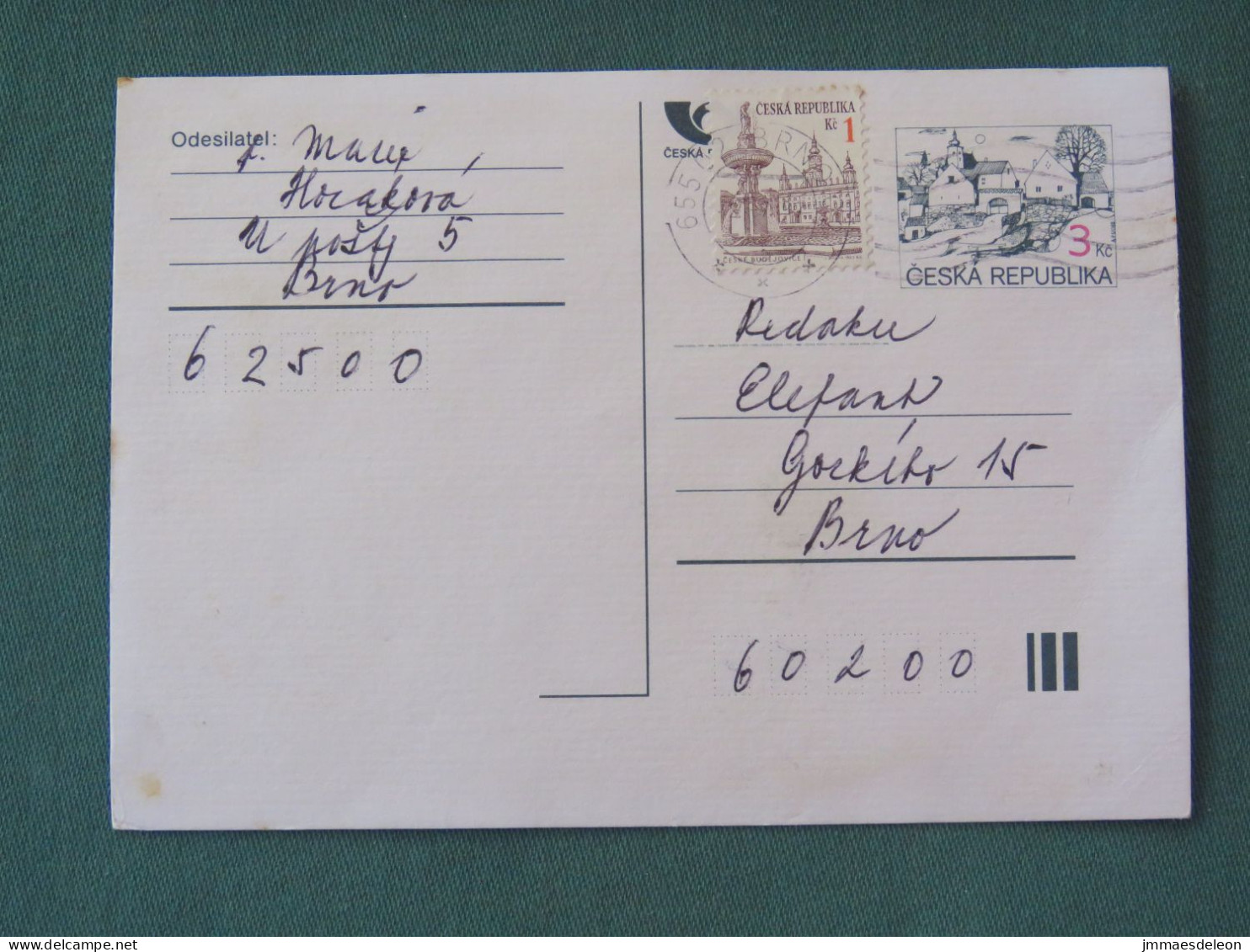 Czech Republic 1997 Stationery Postcard 3 + 1 Kcs Sent Locally - Covers & Documents