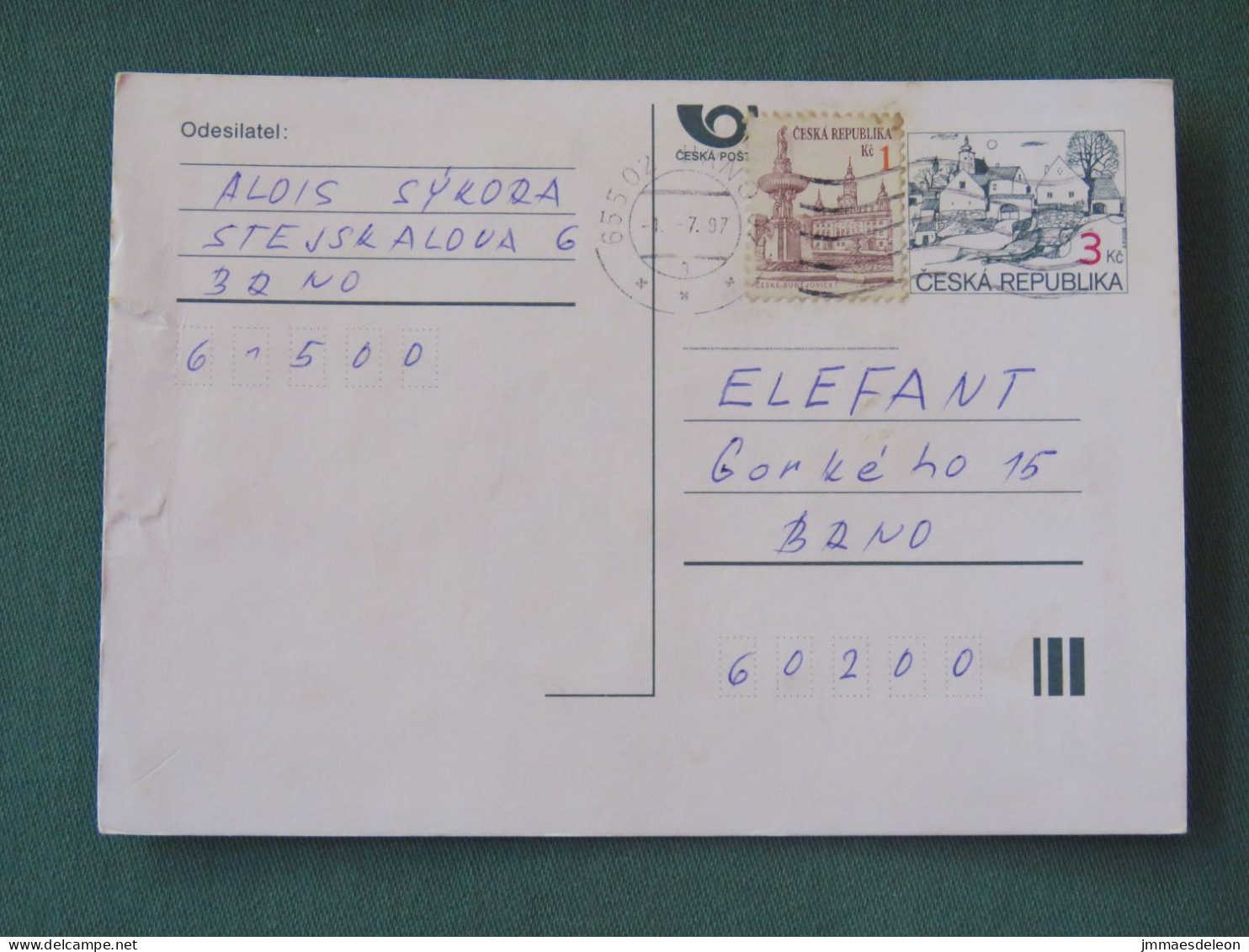 Czech Republic 1997 Stationery Postcard 3 + 1 Kcs Sent Locally - Brieven En Documenten