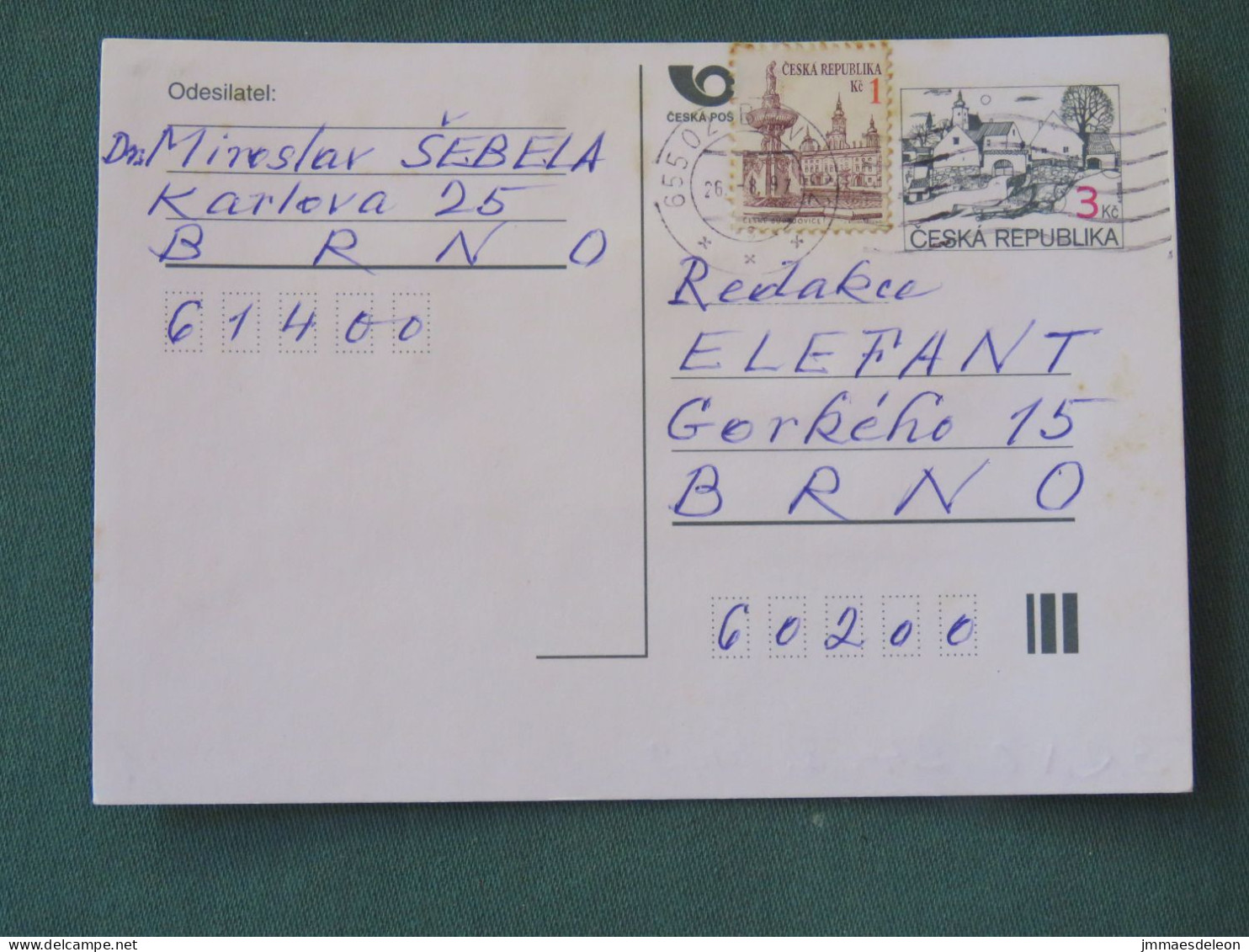 Czech Republic 1997 Stationery Postcard 3 + 1 Kcs Sent Locally - Lettres & Documents