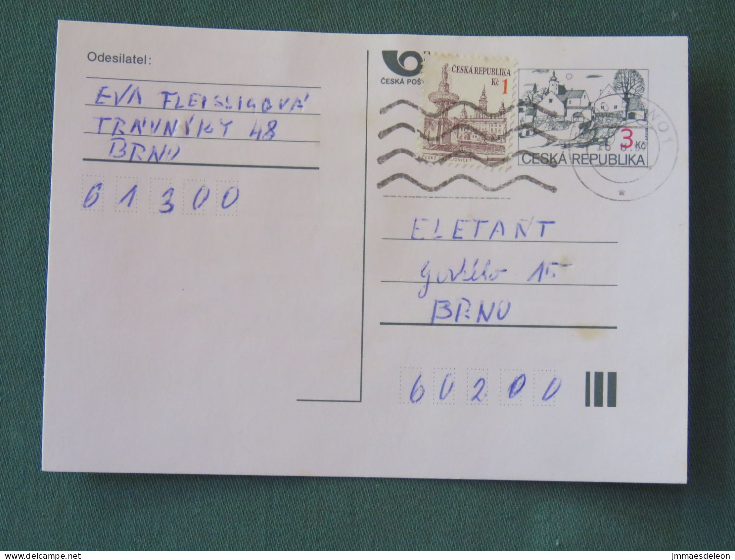 Czech Republic 1997 Stationery Postcard 3 + 1 Kcs Sent Locally - Briefe U. Dokumente