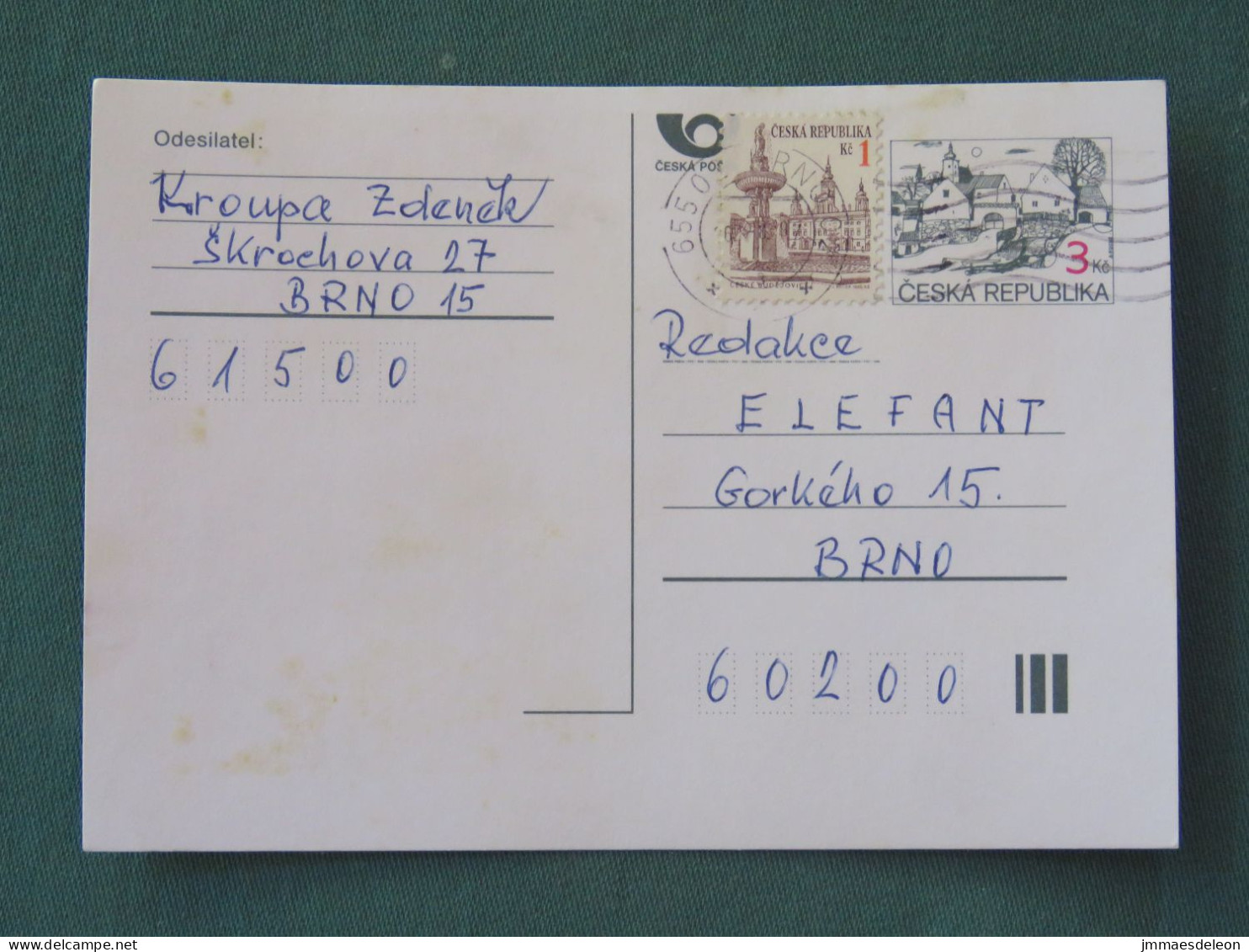 Czech Republic 1997 Stationery Postcard 3 + 1 Kcs Sent Locally - Covers & Documents