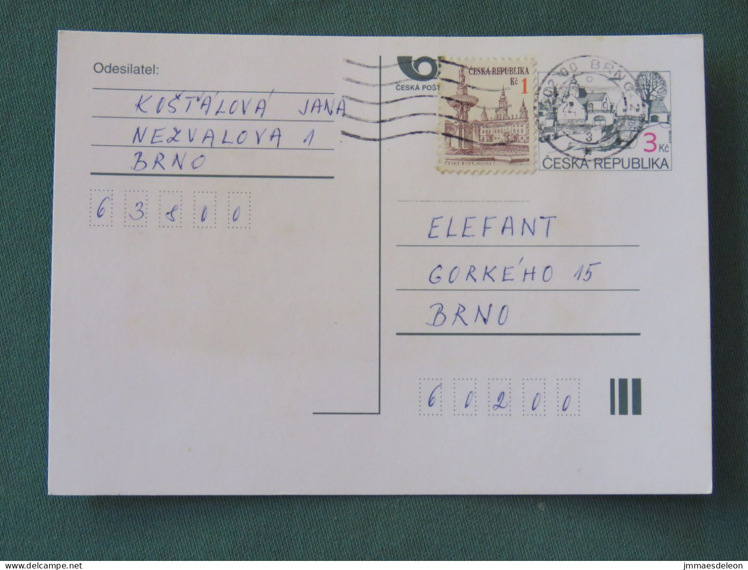 Czech Republic 1997 Stationery Postcard 3 + 1 Kcs Sent Locally - Covers & Documents