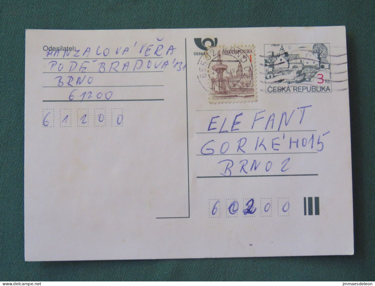 Czech Republic 1997 Stationery Postcard 3 + 1 Kcs Sent Locally - Lettres & Documents