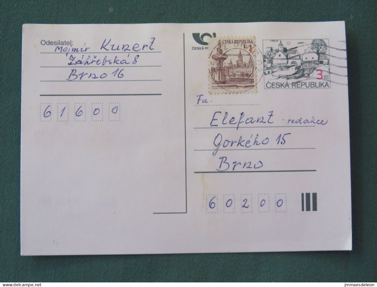 Czech Republic 1997 Stationery Postcard 3 + 1 Kcs Sent Locally - Lettres & Documents