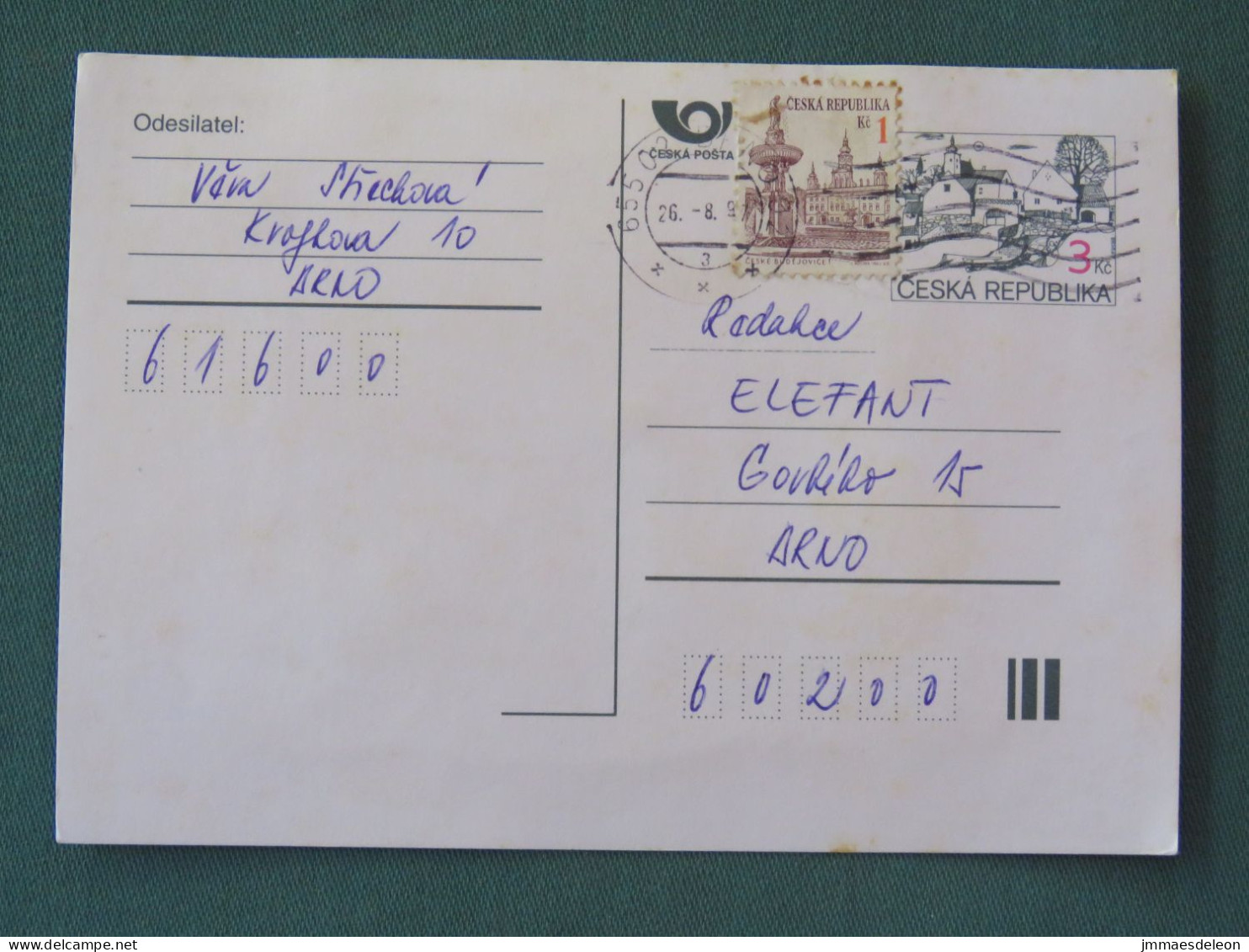 Czech Republic 1997 Stationery Postcard 3 + 1 Kcs Sent Locally - Briefe U. Dokumente