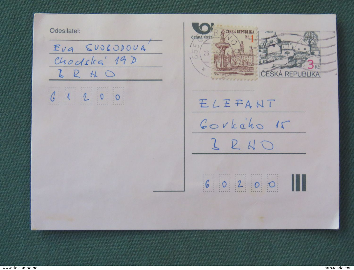 Czech Republic 1997 Stationery Postcard 3 + 1 Kcs Sent Locally - Lettres & Documents