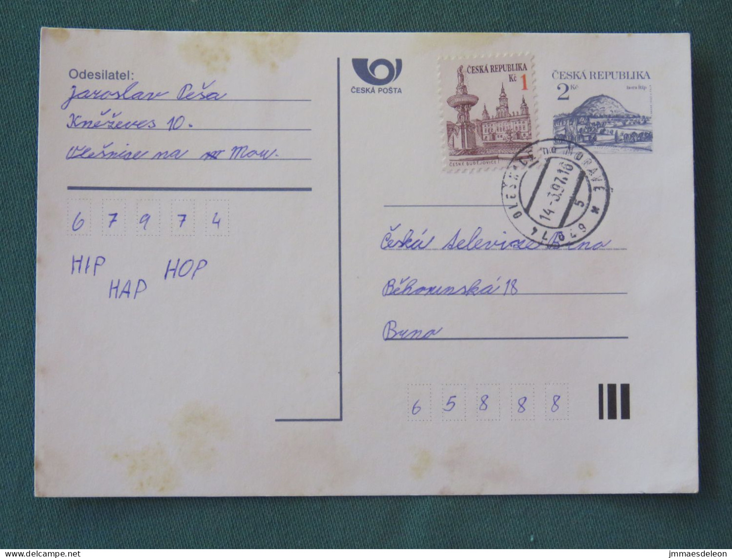 Czech Republic 1997 Stationery Postcard Hora Rip Mountain Sent Locally - Briefe U. Dokumente