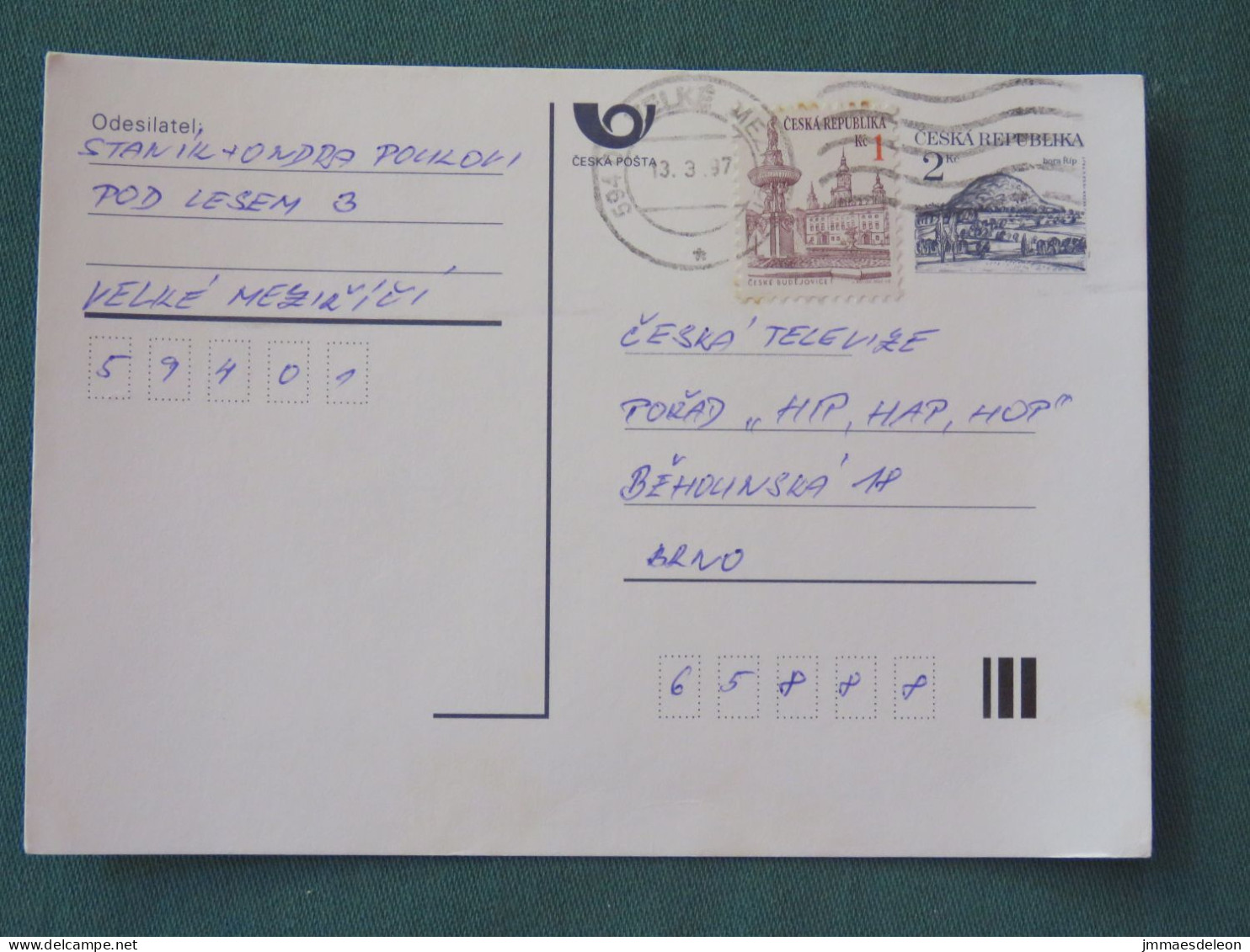 Czech Republic 1997 Stationery Postcard Hora Rip Mountain Sent Locally - Briefe U. Dokumente