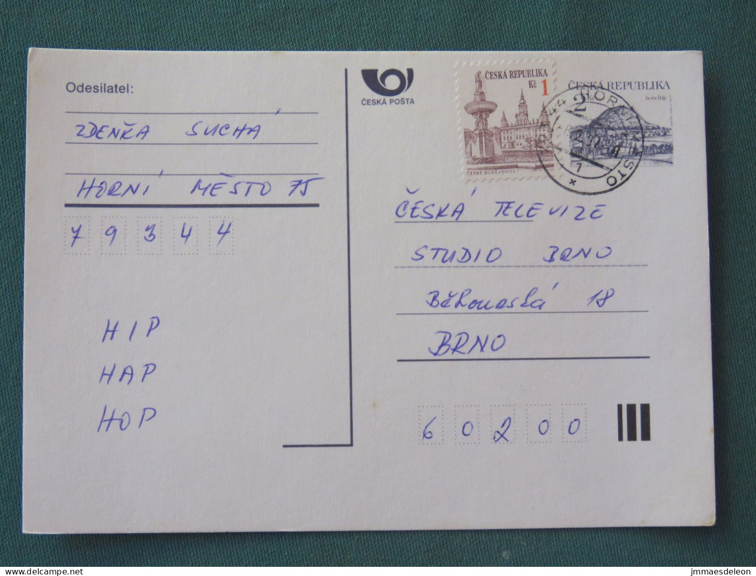 Czech Republic 1997 Stationery Postcard Hora Rip Mountain Sent Locally - Storia Postale