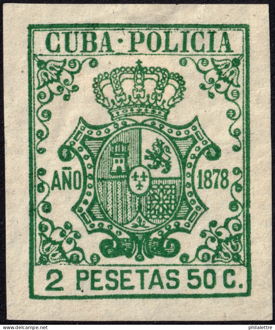 ESPAGNE / ESPANA - COLONIAS (Cuba) 1878 "CUBA-POLICIA" Fulcher 478 2,50 P Verde - Sin Gomar - Cuba (1874-1898)