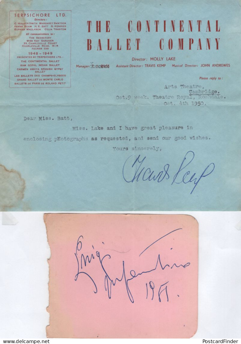 Travis Kemp Of Molly Antique 1950 Ballet Company Hand Signed Letter - Cantanti E Musicisti