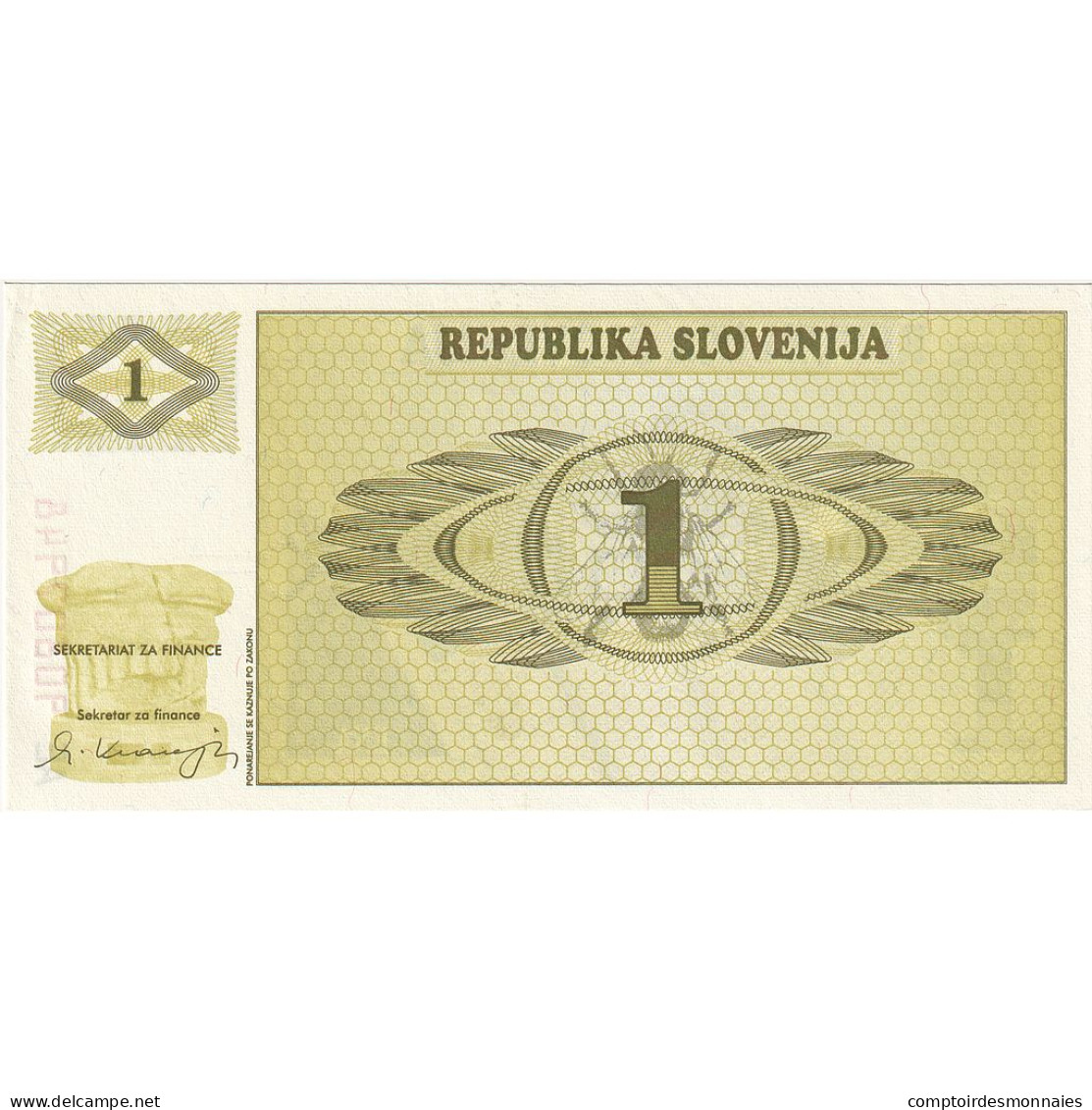 Billet, Slovénie, 1 (Tolar), KM:1a, NEUF - Eslovenia